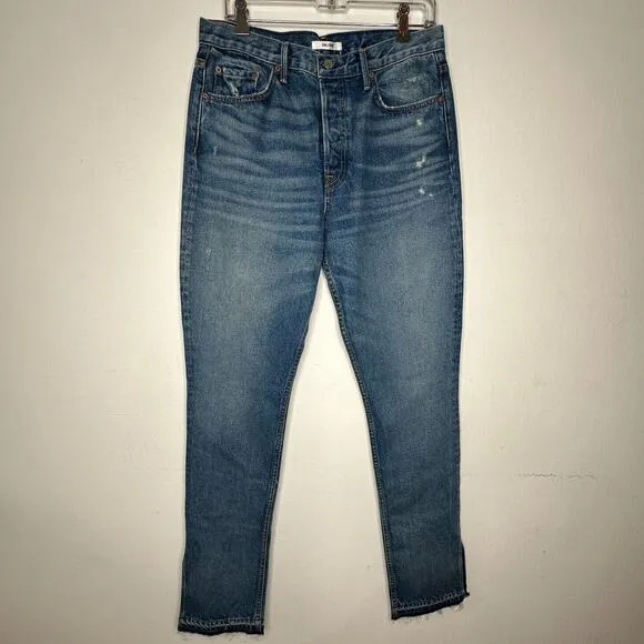GRLFRND Natalia The Letter High Rise Slim Button Fly split-Ankle Raw Hem 30