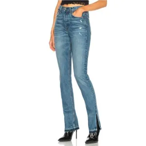 GRLFRND Natalia The Letter High Rise Slim Button Fly split-Ankle Raw Hem 30