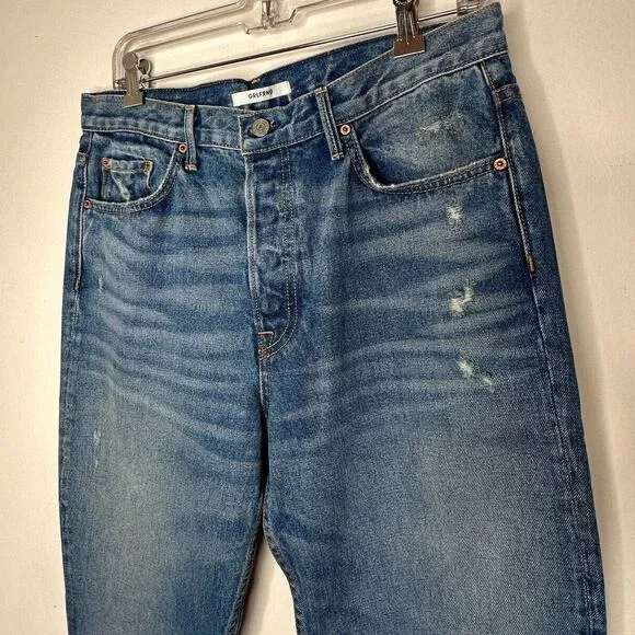 GRLFRND Natalia The Letter High Rise Slim Button Fly split-Ankle Raw Hem 30
