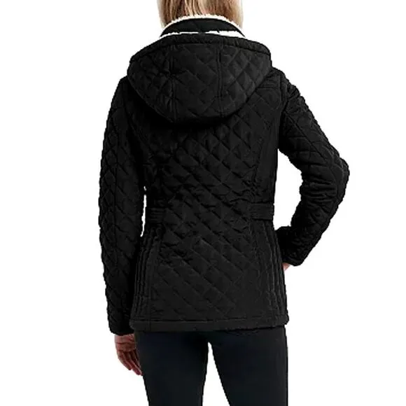 Halitech Hooded Quilted Winter Jacket-Sherpa- Black - Women size Large-NEW