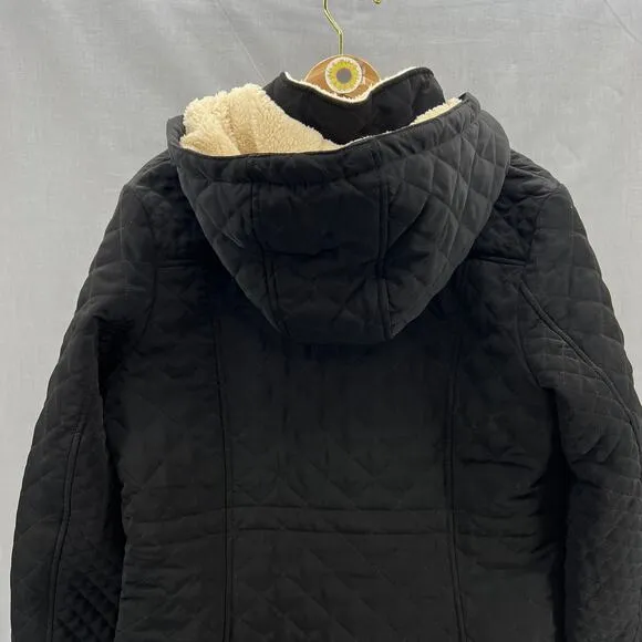 Halitech Hooded Quilted Winter Jacket-Sherpa- Black - Women size Large-NEW
