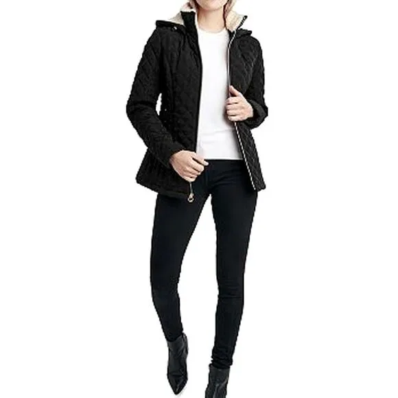 Halitech Hooded Quilted Winter Jacket-Sherpa- Black - Women size Large-NEW