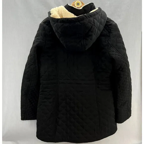 Halitech Hooded Quilted Winter Jacket-Sherpa- Black - Women size Large-NEW