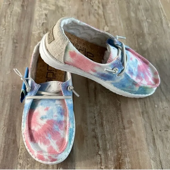 Hey Dude Kids Shoes Wendy Youth Tie Dye Shoes SZ K12 Pastel Casual NWT
