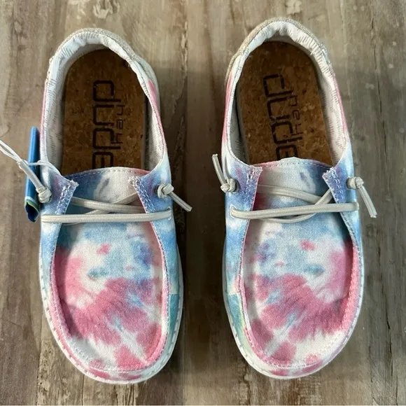 Hey Dude Kids Shoes Wendy Youth Tie Dye Shoes SZ K12 Pastel Casual NWT