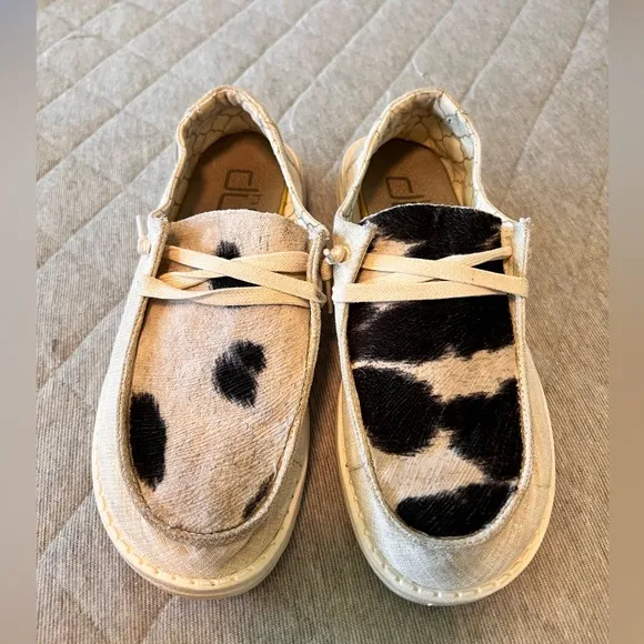 HEY DUDE Sz 5 Wendy Sparkling Gold Cow Hide Slip On Comfortable  Shoes Orig$150