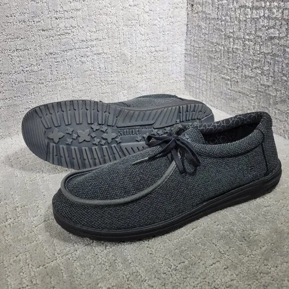 Hey Dude Wally Sox Micro Total Black Casual Boat Shoes Men's Size 13 US