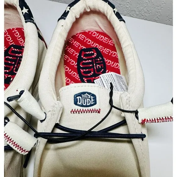 HEYDUDE Wally Americana Off White Slip On Loafer Shoes Men's 13 *NEW*
