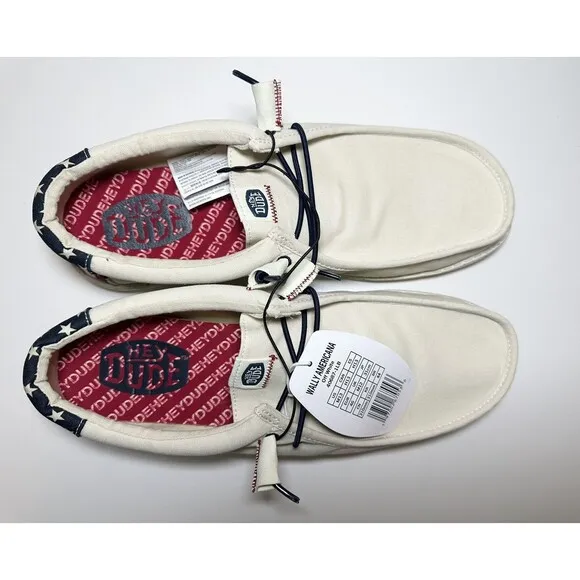 HEYDUDE Wally Americana Off White Slip On Loafer Shoes Men's 13 *NEW*