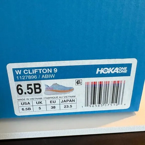 Hoka Clifton 9 Blue / Ice Water Running Shoes Womens Size 6.5