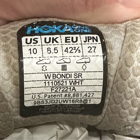 HOKA ONE ONE  Bondi Sr Womens White Leather Shoes Size 10