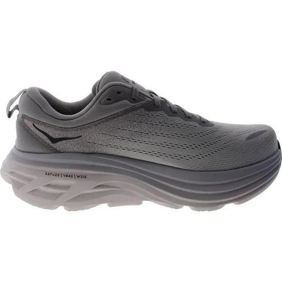 Hoka One One Mens Bondi 8 Gray Lace-Up Running &amp; Training Shoes Sneakers NWOB