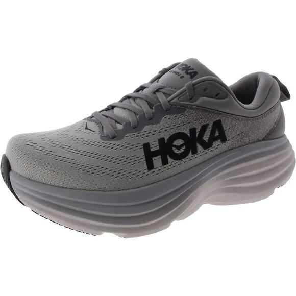 Hoka One One Mens Bondi 8 Gray Lace-Up Running &amp; Training Shoes Sneakers NWOB