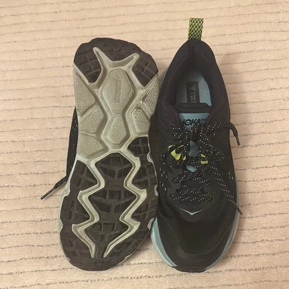 Hoka One One Navy Blue  and Green Athletic Shoes with Sleek Design