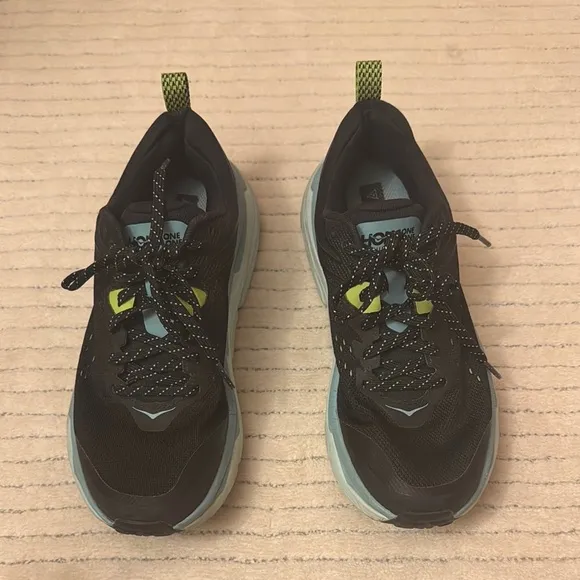 Hoka One One Navy Blue  and Green Athletic Shoes with Sleek Design