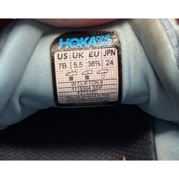 Hoka One One Shoes Womens Size 7 B Clifton 8 Blue Running Sneakers 1119394 SSIF