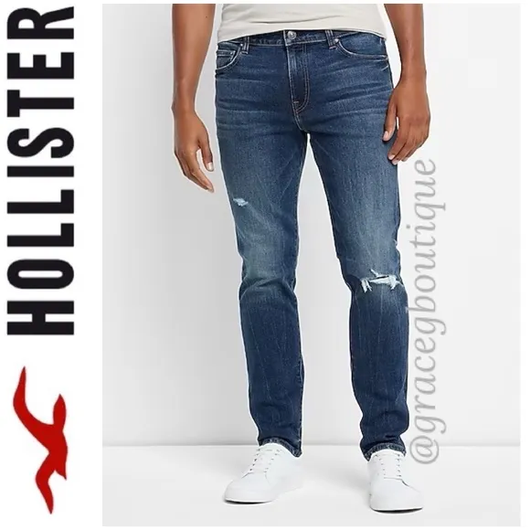 Hollister Mens Distressed Jeans Destroyed Medium Distress Wash Jean Size 32 x 30
