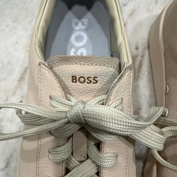 Hugo Boss Cream Minimalist Sneakers with Lace-Up Design
