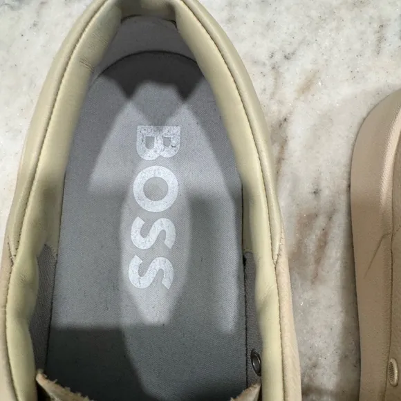 Hugo Boss Cream Minimalist Sneakers with Lace-Up Design