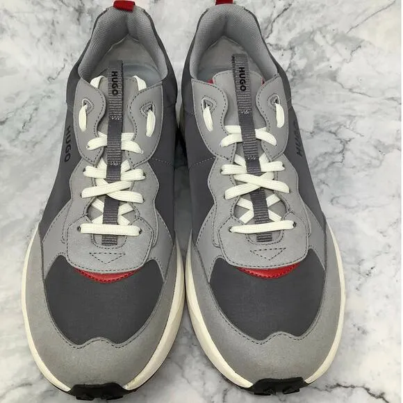 Hugo Boss Mens 12 Open Gray Kane Runner Trainers Sneaker Shoes Lace Up P2-16
