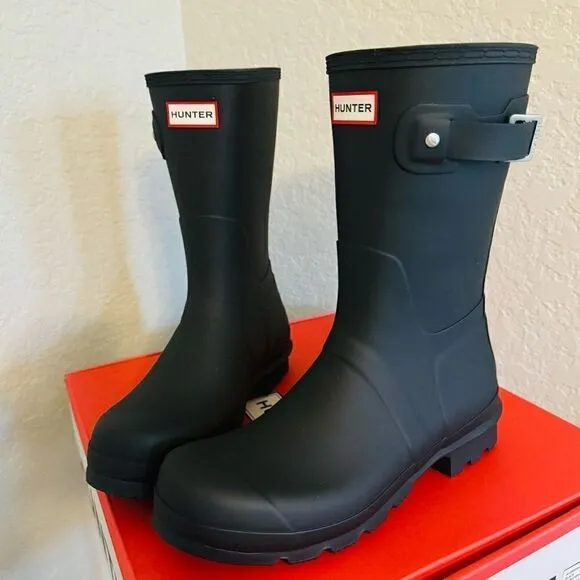HUNTER Men's Original Short Waterproof Rain Boot, Rubber Black, Size 11, NWT