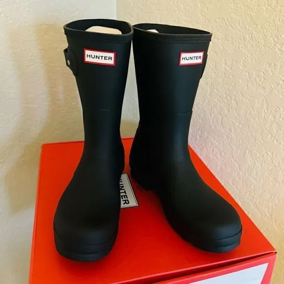 HUNTER Men's Original Short Waterproof Rain Boot, Rubber Black, Size 11, NWT