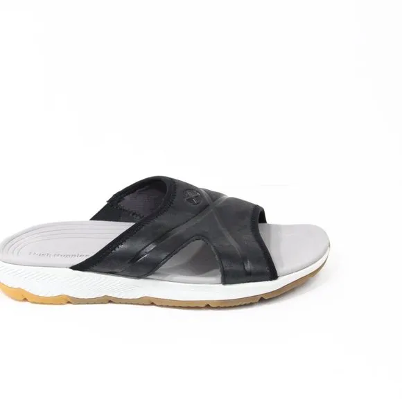 Hush Puppies Puli Mens Leather Slides Leather Sandal Casual Black Shoe 9.5 wide