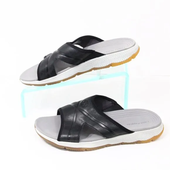 Hush Puppies Puli Mens Leather Slides Leather Sandal Casual Black Shoe 9.5 wide