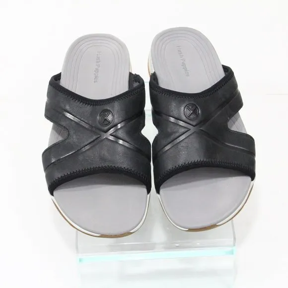 Hush Puppies Puli Mens Leather Slides Leather Sandal Casual Black Shoe 9.5 wide