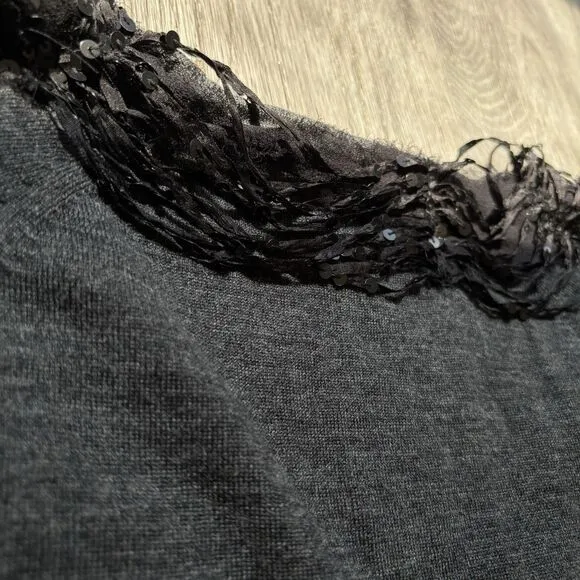 J Crew Collection Womens Medium Gray Silk Merino Wool Sequined Chiffon Cardigan