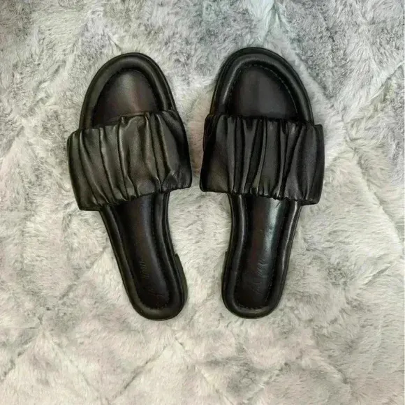 J Crew Menorca Scrunchie Strap Leather Slides | Black | Size 9 | Minimalist