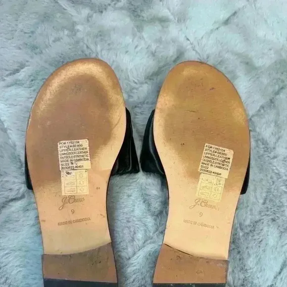 J Crew Menorca Scrunchie Strap Leather Slides | Black | Size 9 | Minimalist