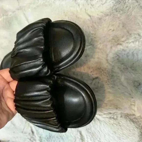 J Crew Menorca Scrunchie Strap Leather Slides | Black | Size 9 | Minimalist