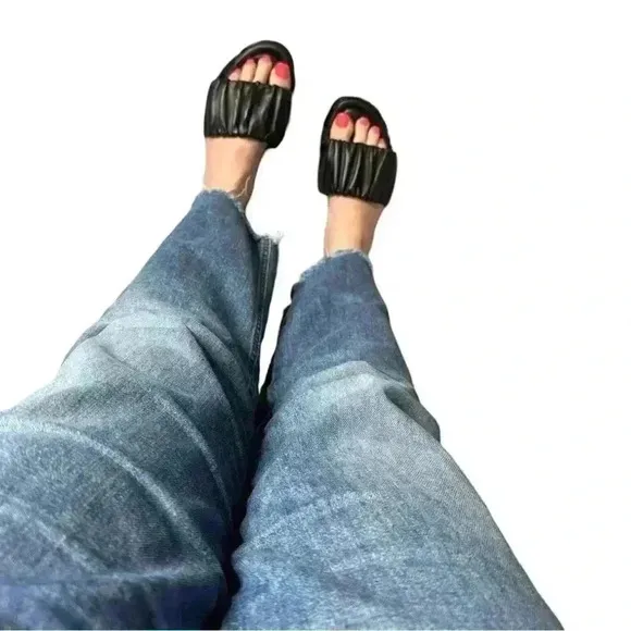 J Crew Menorca Scrunchie Strap Leather Slides | Black | Size 9 | Minimalist