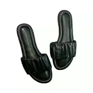 J Crew Menorca Scrunchie Strap Leather Slides | Black | Size 9 | Minimalist