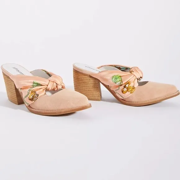 Jeffrey Campbell Cyrus Scarf Bow pink Mules Stacked chunky heel size 7.5 nwt