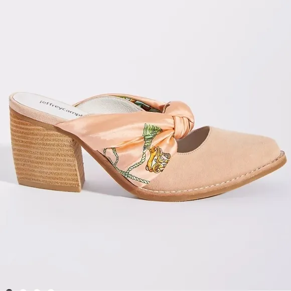 Jeffrey Campbell Cyrus Scarf Bow pink Mules Stacked chunky heel size 7.5 nwt