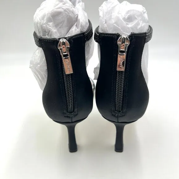 Jewel Badgley Mischka 6.5 Genny Black Satin Minimalist Dress Sandals Heels Shoes