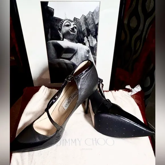 ~Jimmy Choo Colorblock Mary Jane High  Heels with Duster Bag