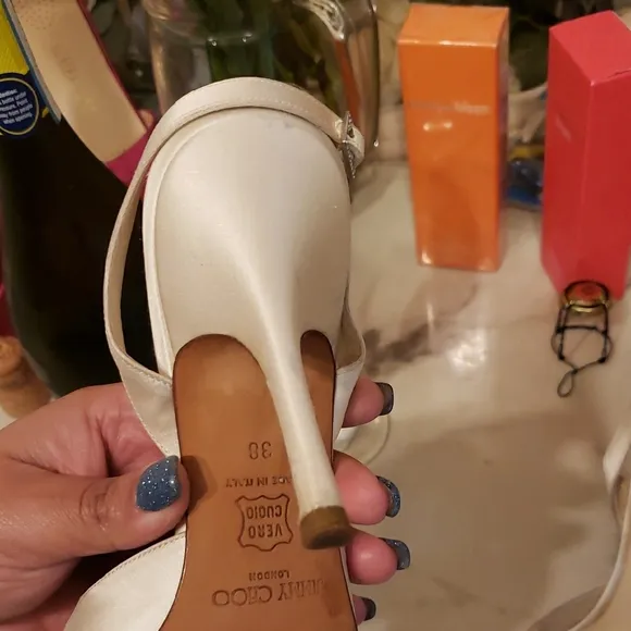 Jimmy Choo Silver and White Heels Sleek  Dust bag