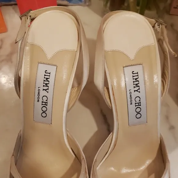 Jimmy Choo Silver and White Heels Sleek  Dust bag
