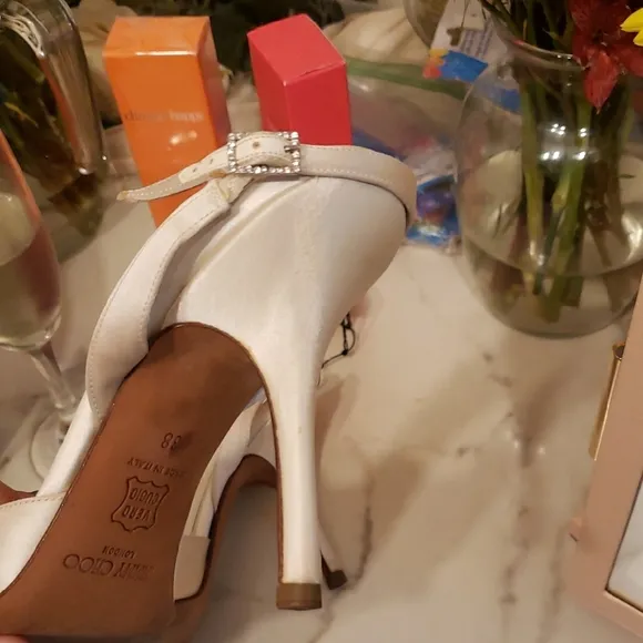 Jimmy Choo Silver and White Heels Sleek  Dust bag