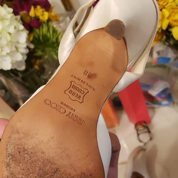 Jimmy Choo Silver and White Heels Sleek  Dust bag