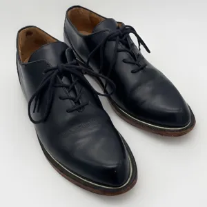 John Fluevog Modvog Mariella Black Leather Lace Up Oxford Shoes 7 Silver Trim