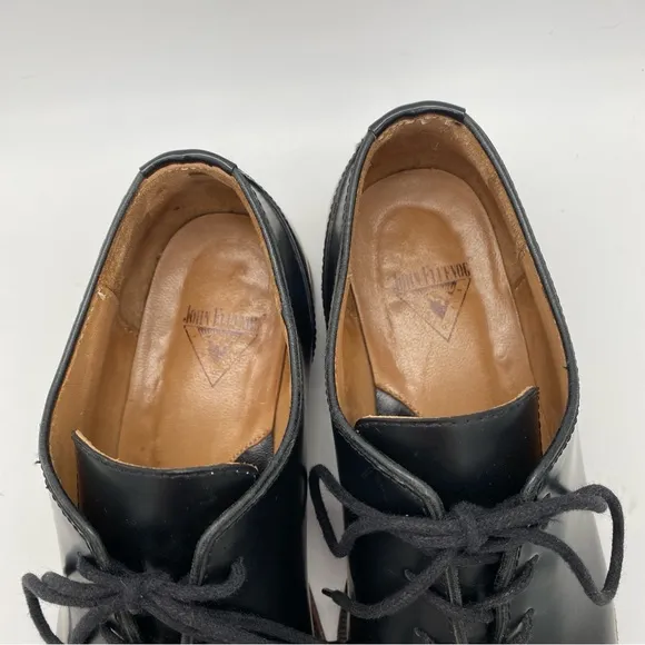 John Fluevog Modvog Mariella Black Leather Lace Up Oxford Shoes 7 Silver Trim