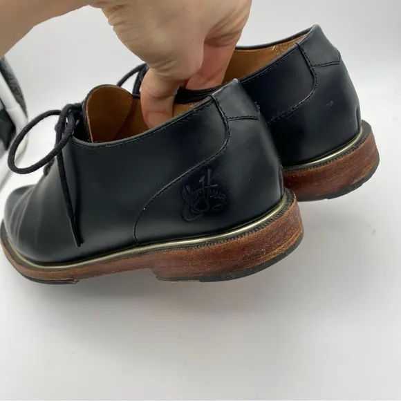 John Fluevog Modvog Mariella Black Leather Lace Up Oxford Shoes 7 Silver Trim