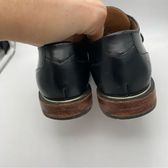 John Fluevog Modvog Mariella Black Leather Lace Up Oxford Shoes 7 Silver Trim