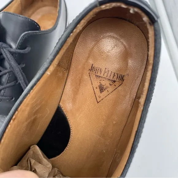 John Fluevog Modvog Mariella Black Leather Lace Up Oxford Shoes 7 Silver Trim