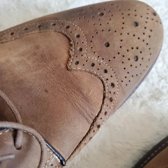 Johnston &amp; Murphy Brown Lace Up Leather Oxford Wingtip Dress Shoes Mens 10 M