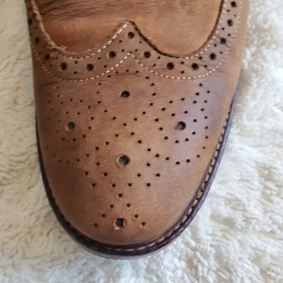Johnston &amp; Murphy Brown Lace Up Leather Oxford Wingtip Dress Shoes Mens 10 M